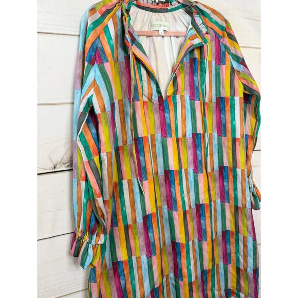 Brooke Wright Size MED Dress Multicolor Stripes Ruffle Collar Classy Preppy - Picture 5 of 5